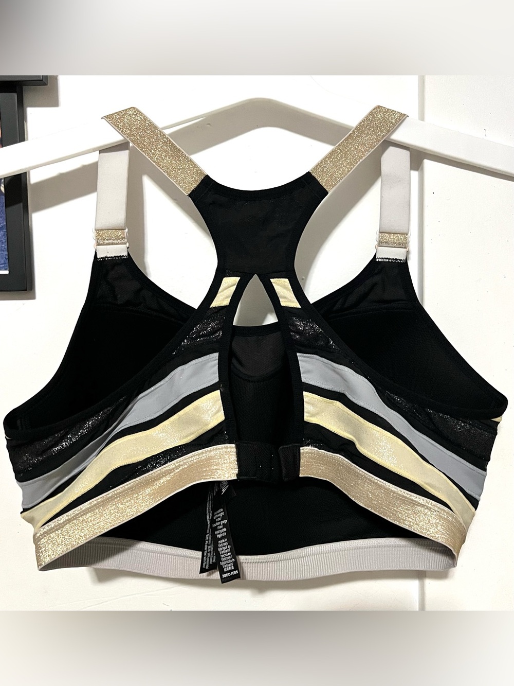 Victoria's Secret Black Racerback Sports Bra with Gold-Strap Accents - Picture 2 of 4